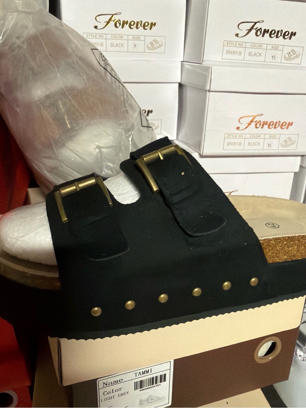 Black Studded Double-Buckle Platform Sandal